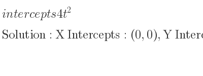 The intercepts of 4t^2 is X Intercepts: (0,0),Y Intercepts: (0,0)